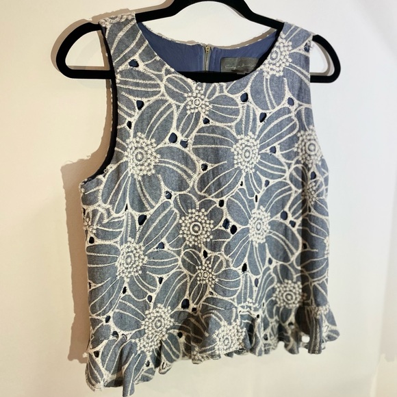 Sunday in Brooklyn Tops - Anthropologie Sunday in Brooklyn Denim Embroidered Peplum Large